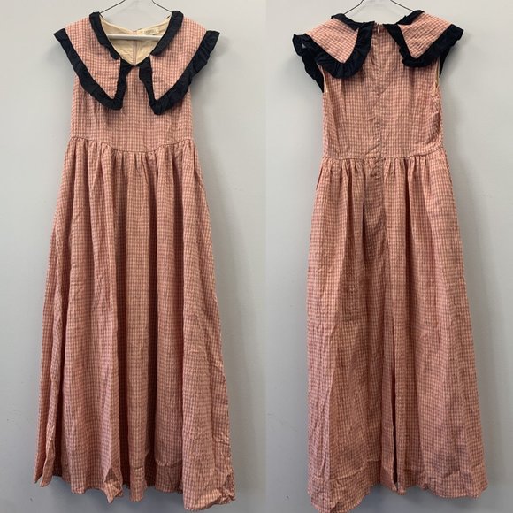 Ghospell Gingham Sleeveless Peter Pan Collar Midi Maxi Dress Pink Black - S - Picture 3 of 4